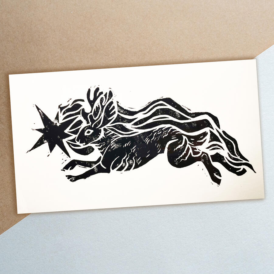 Jackalope linoprint